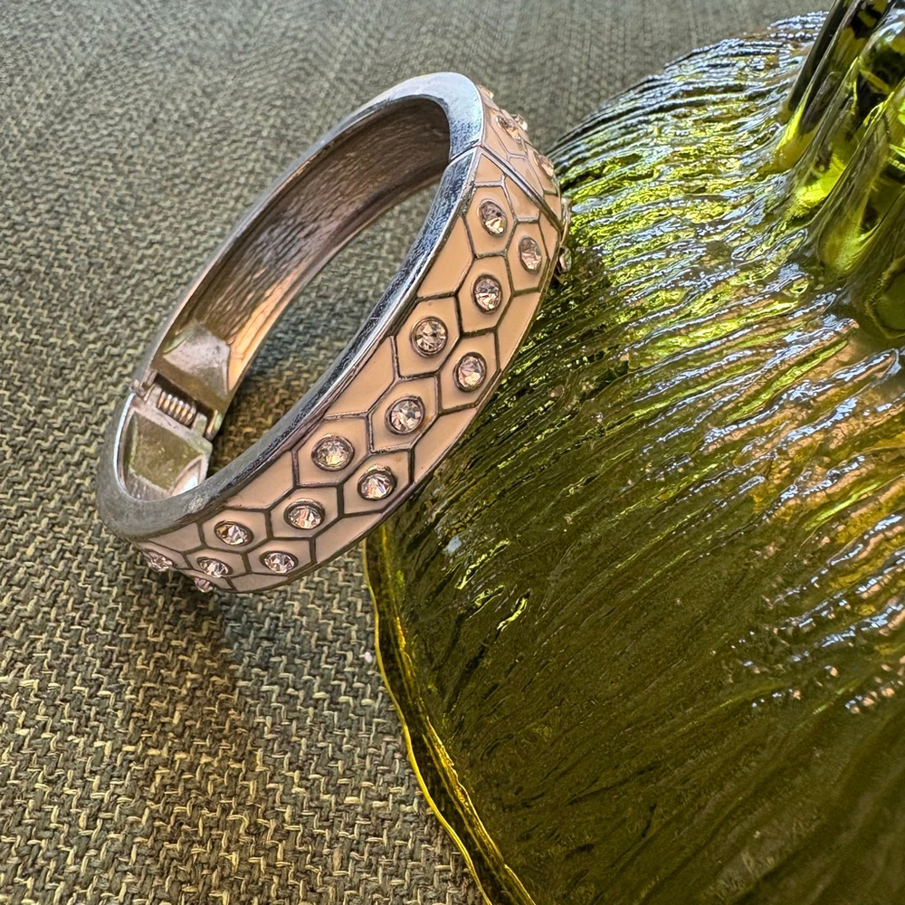 Ann Taylor Silver Honeycomb Crystal Enamel Bangle Bracelet